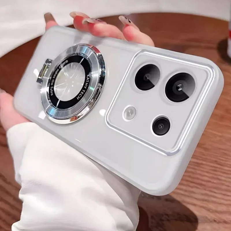 For Magsafe Magnetic Stand Holder Silicone Case For Funda Motorola Moto G15 G56 G05 G85 G35 G75 G86 G84 G53 Transparent Cover: WHITE / For Samsung Galaxy S23