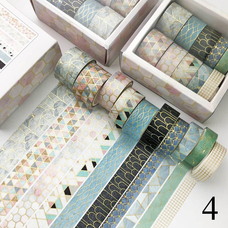 Cinta adhesiva decorativa Estilo Vintage para álbum de recortes, cinta adhesiva Washi de color negro y dorado para decoración de álbumes de recortes, papelería para diario, 10 unids/set por juego: 4