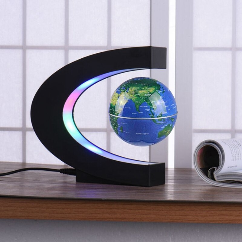 Floating Globe Magnetic Globe World Map Magnetic Levitation Globes C-Frame Led English Blue Globe for Kids
