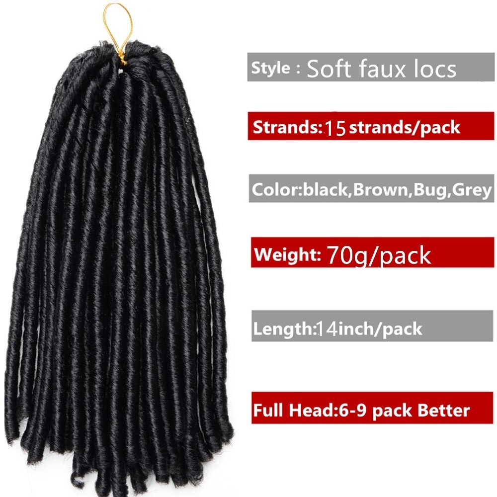 Full star 14''faux locs heklet hår mykt og lette dreadlocks hekle fletter syntetisk heklet hårforlengelse 15 tråder/pakning