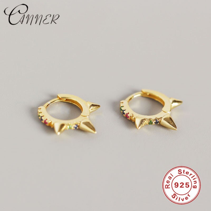 Cner moda element kolczyki damskie 925 srebro punk styl gnida kolczyki dla kobiet tęcza CZ małe kolczyki: 3