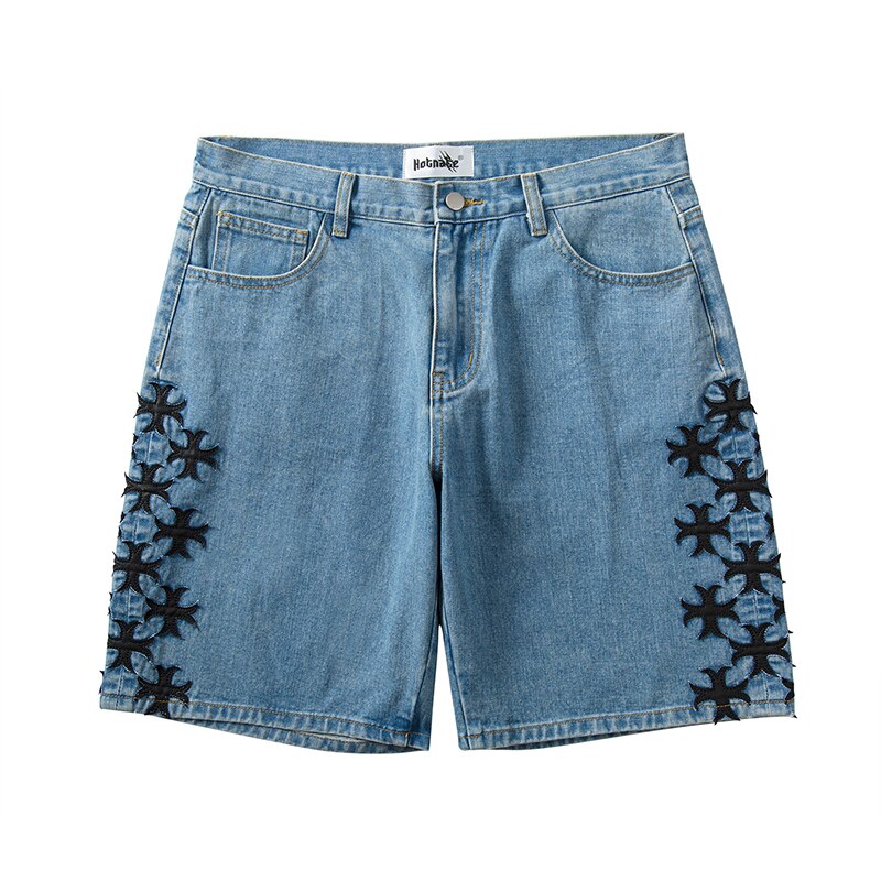Short En Jean Kapital Délavé Brodé - Motif Vierge Marie - Taille ~30-35 - Homme - Neuf