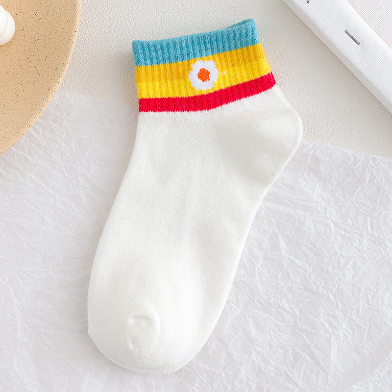 Calcetines cortos de algodón con estampado de arcoíris para mujer, medias de estilo Harajuku, con dibujo de fruta, fresa, primavera y verano: 4