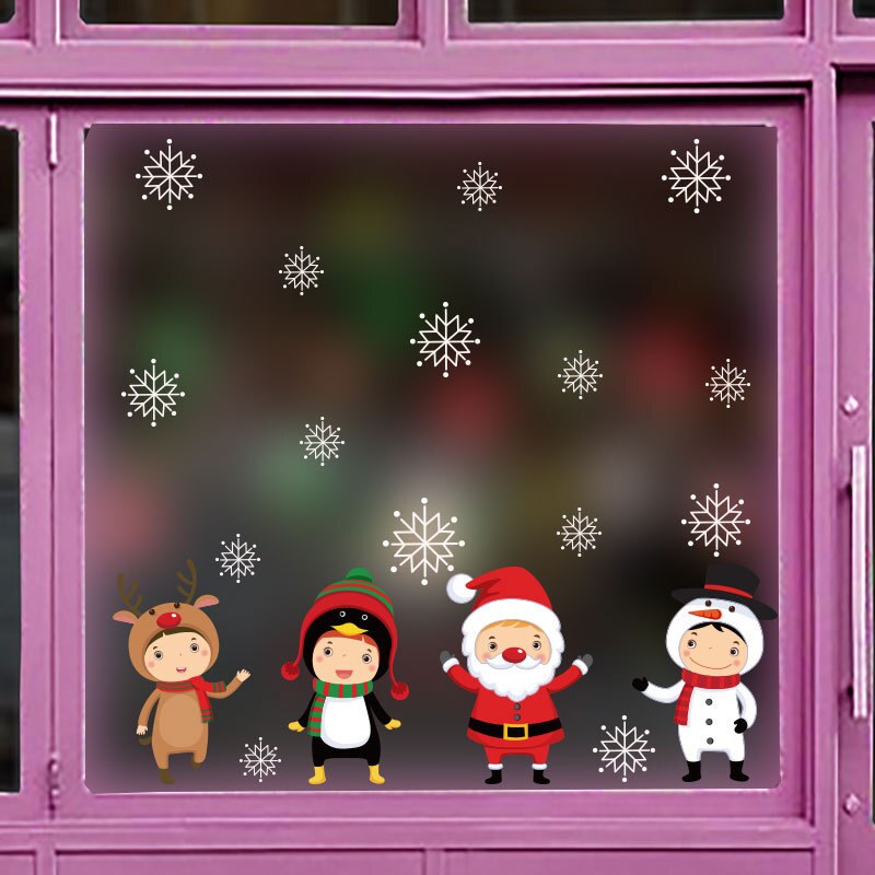 Cartoon Christmas Stickers for Window Showcase Removable Santa Claus Snowman Home Decor Decal Adhesive Year Glass Mural