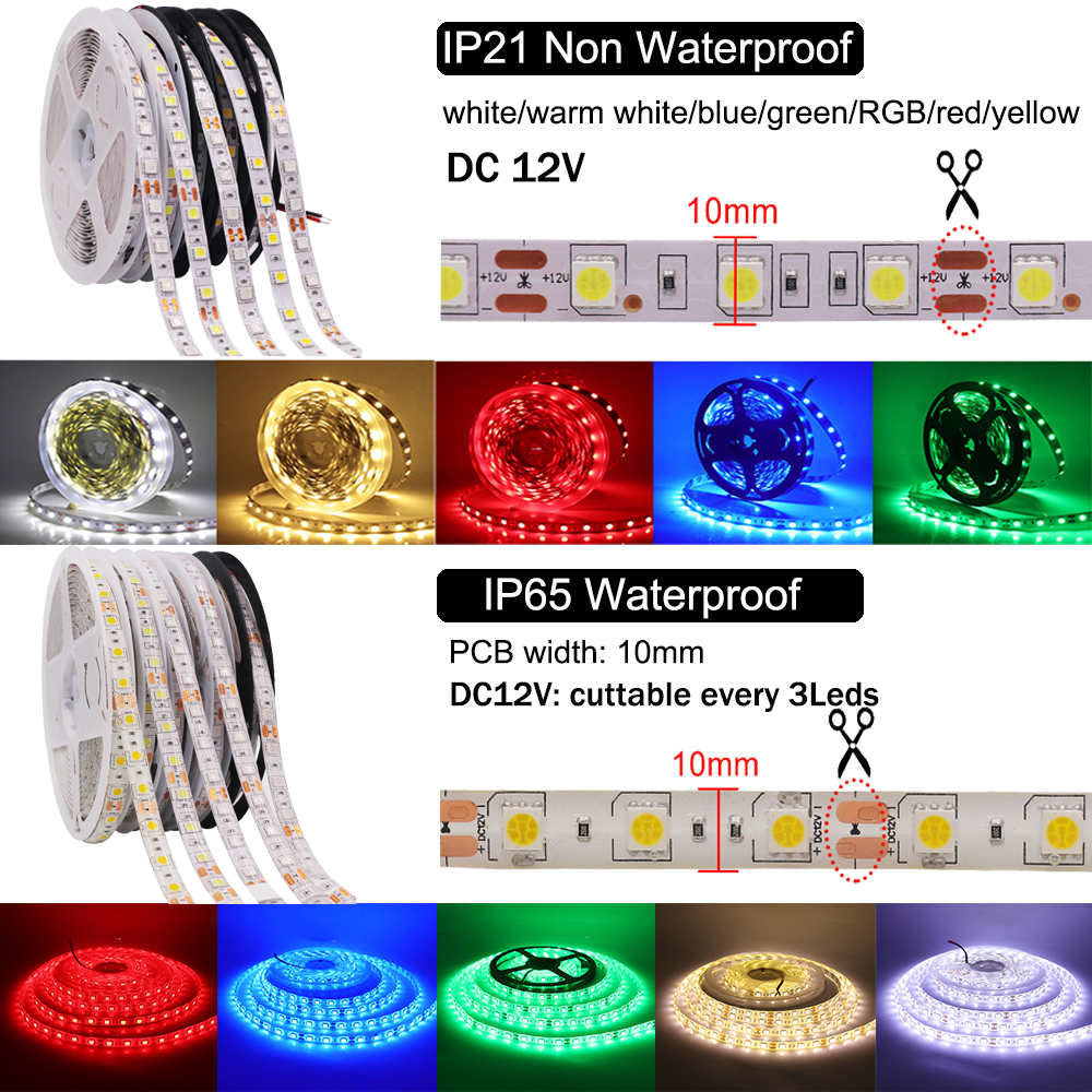 SMD 5050 RGB LED Strip Light Waterproof LED Tape 5M 300LED DC12V 24V RGBCCT RGBW RGBWW White Warm White LED Light Strip Flexible