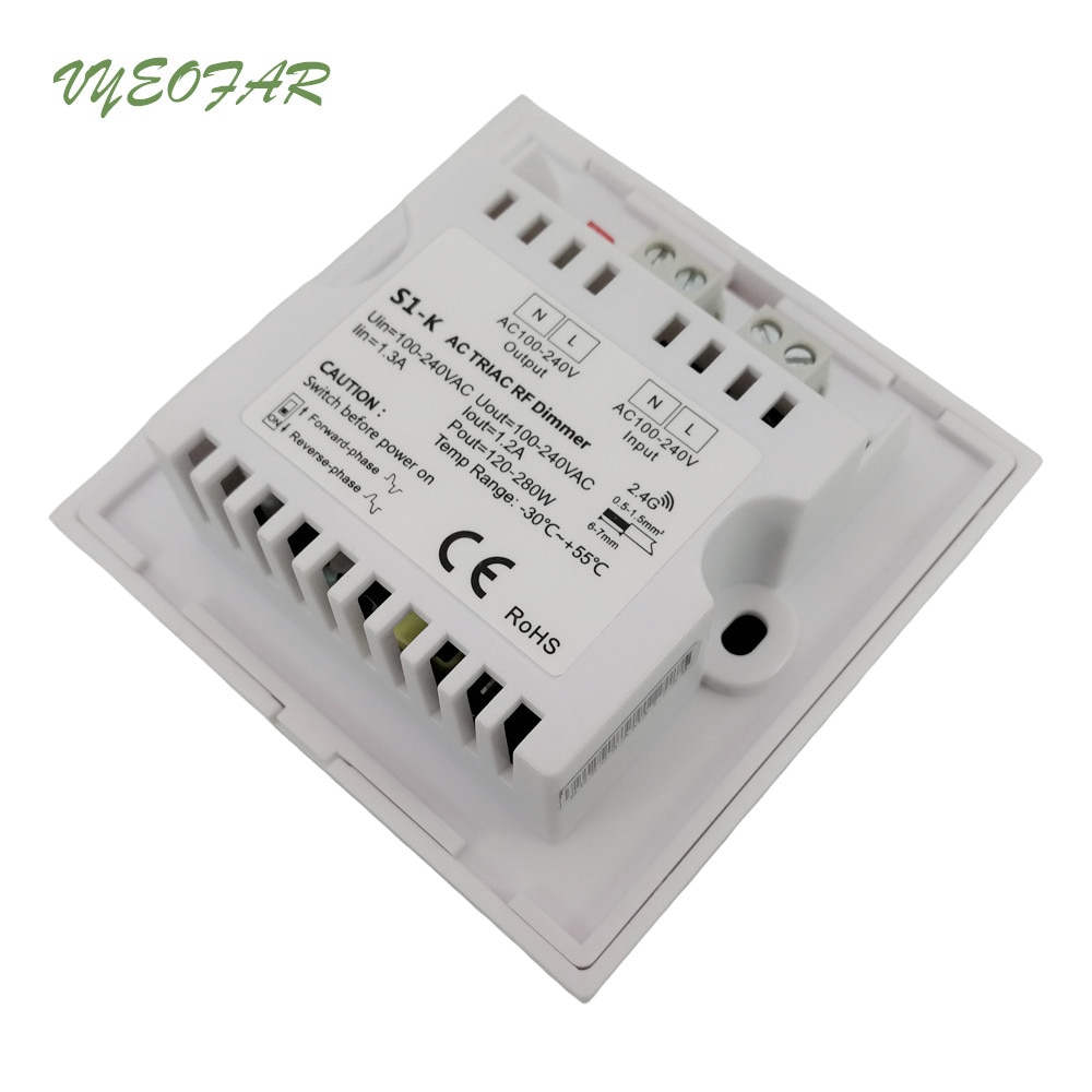 S1-K Led Triac Dimmer 220V AC Dimmer High Voltage Input Trailing Edge Dimming Wall Mounted Triac Dimmer 100-240VAC Output