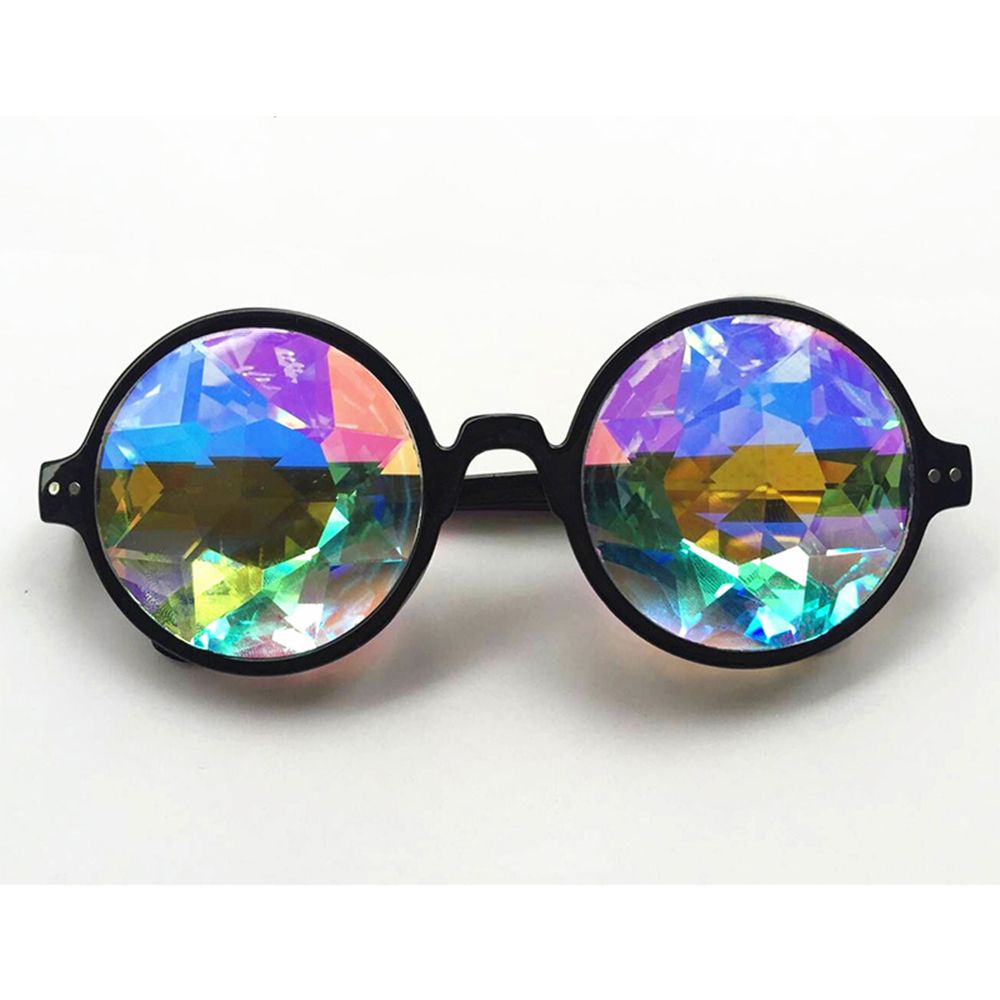 Runde Kaleidoskop Gläser Rave Festival Männer Frauen Kaleidoskop Sonnenbrille retro Kristall Objektiv Reise Zubehör: Schwarz