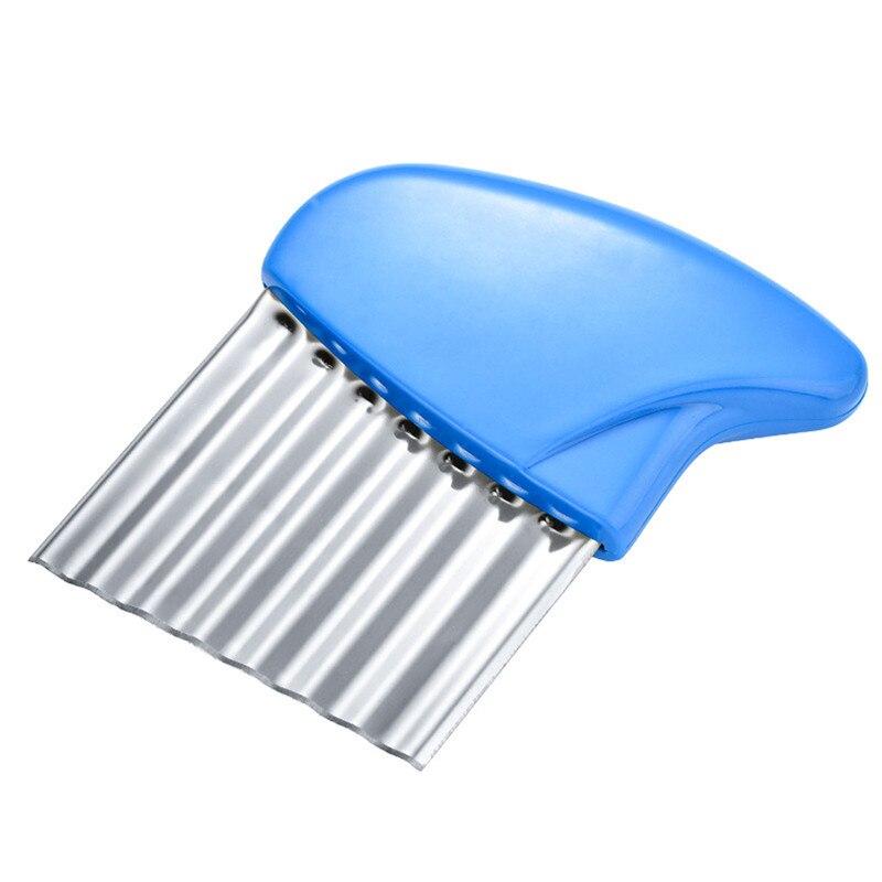 Potato Cutter Chips French Fry Maker Stainless Steel Wavy Knife French Fries Chopper Potato Knife Chopper Crinkle Wavy Slicer: Blue