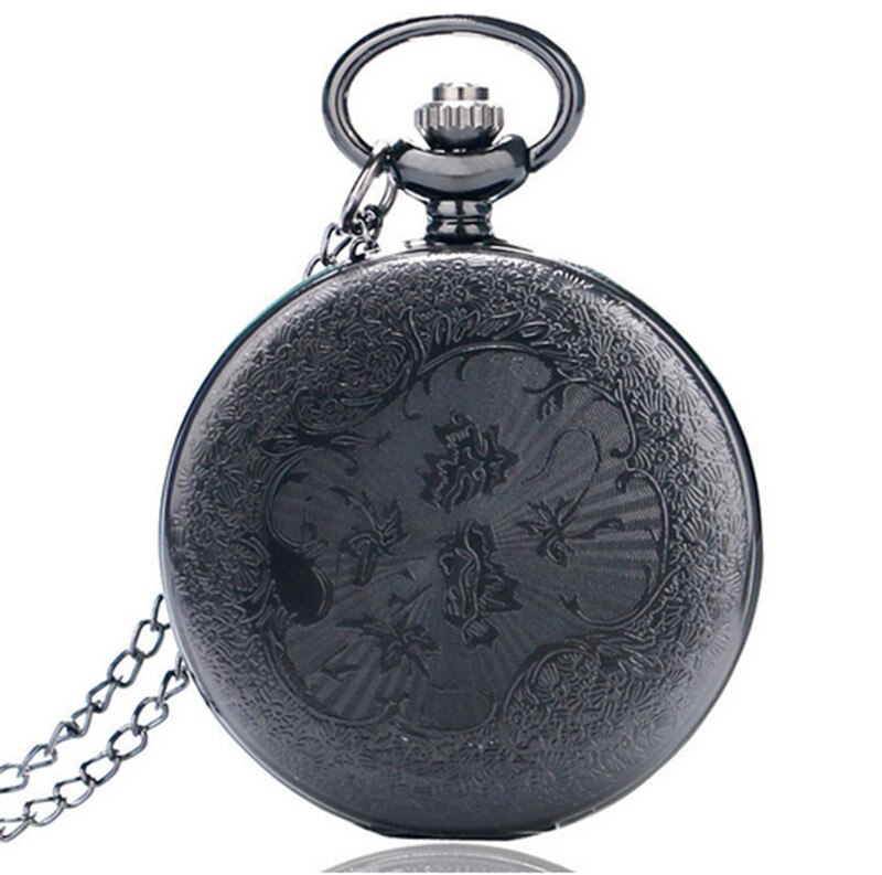 Zwart Pocketwatch Vintage Charmunisex Mode Romeinse Aantal Quartz Steampunk Zakhorloge Vrouwen Man Ketting Hanger Met Ketting