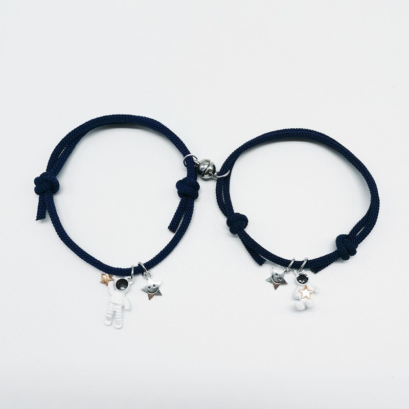 2Pcs/set Couple Bracelet Magnetic Attraction Bracelet Friendship Rope Bracelet Cute Star Astronaut Bracelet for Women: navy blue white