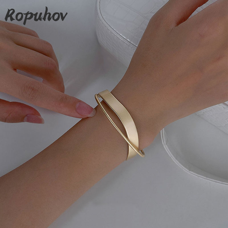 Ropuhov S925 Zilverkleurige Vrouw Koude Wind Armband Geometrische Kruis Armband Stom Goud Metalen Armband Eenvoudige Hand Sieraden