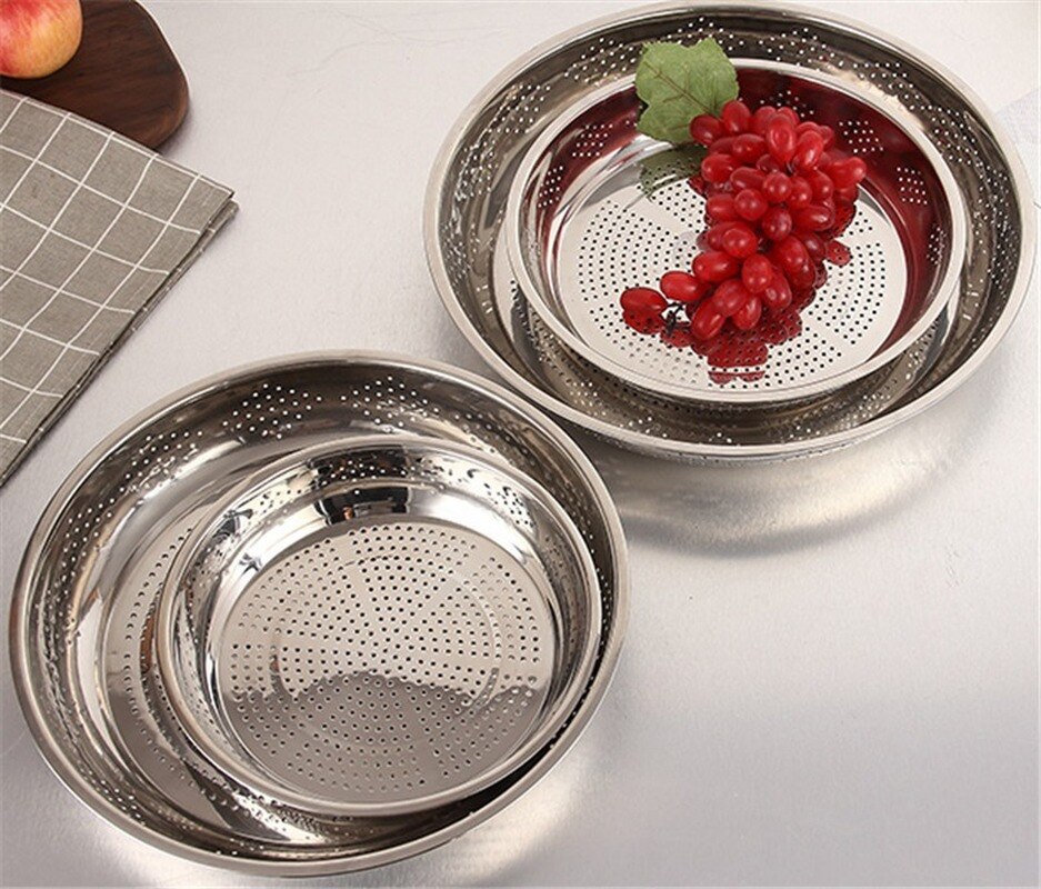 Thickened Stainless Steel leak colander Plate Round hole tray Deep ...