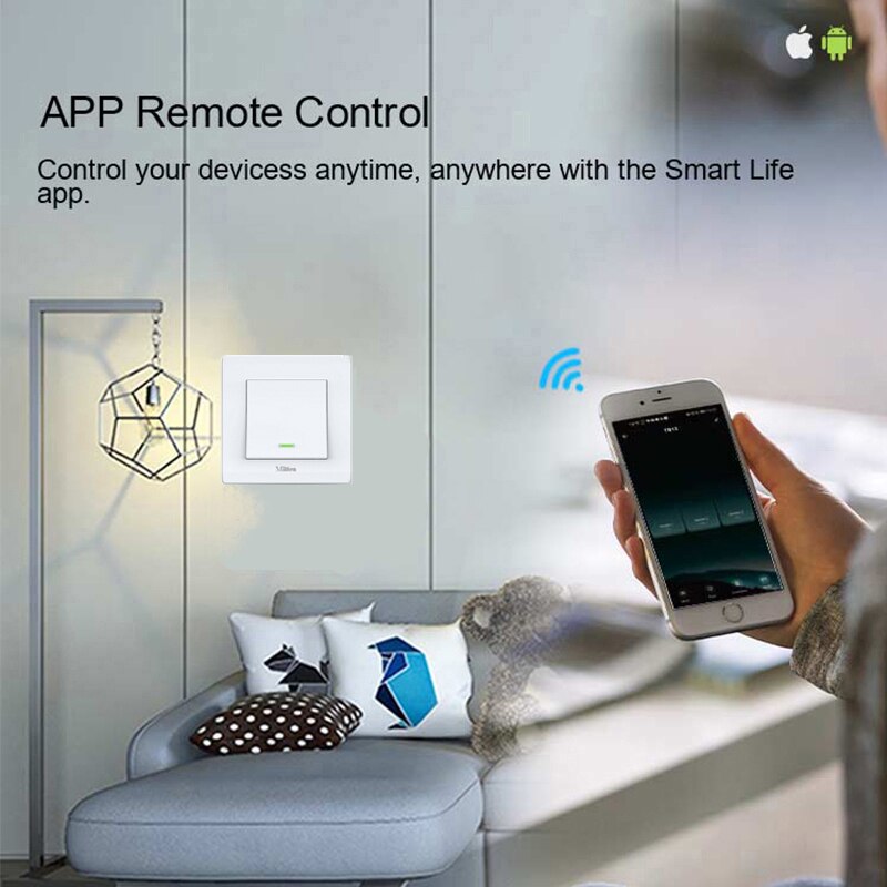 Milfra Wifi Smart Light Switch Neutral Wire Required EU 86mm Voice Phone Control Wall Switch for Assistant Alexa Tuya Smart Life