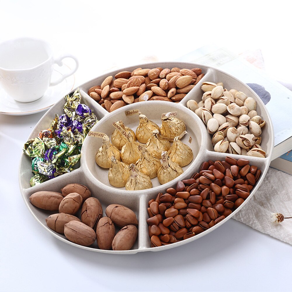 1 pc 6-Compartment Food Storage Tray Dried Fruit Snack Plate Party Candy Pastry Nuts Dish Appetizer Serving Platter