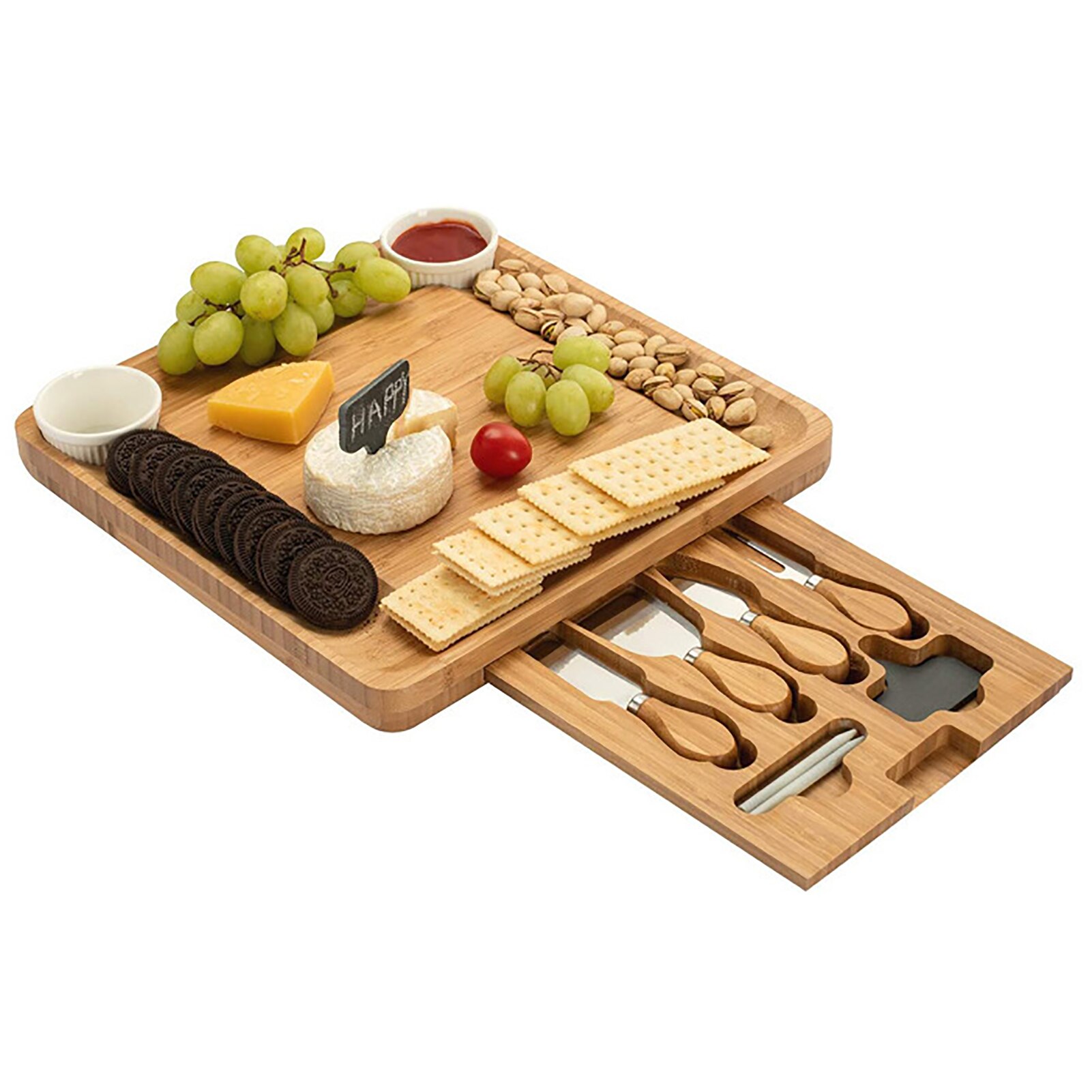 Natural Wooden Exquisite Cheese Cutter Board Set Cheese Cutter Ceramic Bowl Ergonomic Kitchenware Charcuterie Platter