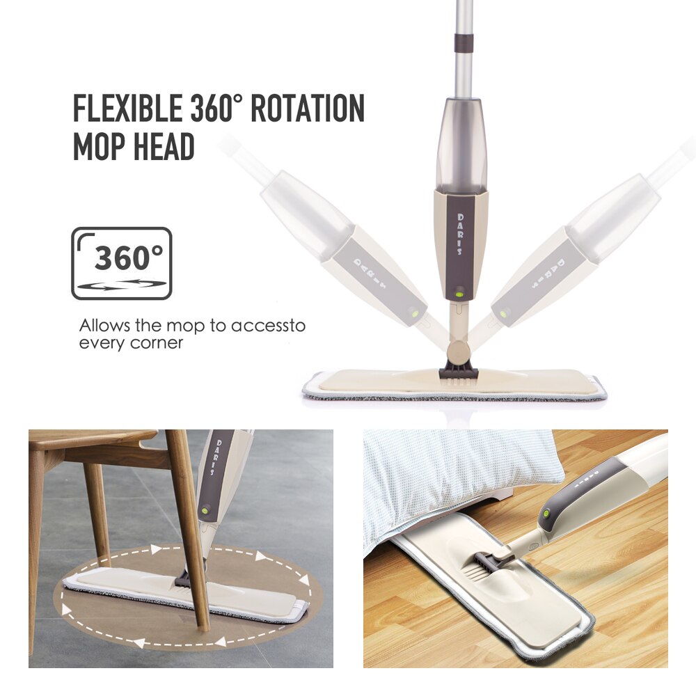 Mopa de Suelo con Pulverizador de Mano, Herramienta de Limpieza, para Lavado Plano y Perezoso, con Almohadillas de Microfibra de Repuesto