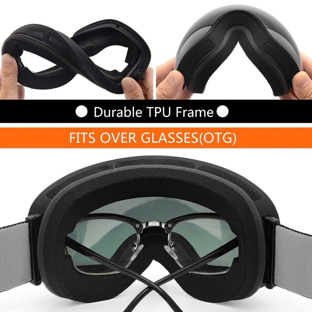 Lunettes de ski double couche anti-buée UV400, grand masque de ski, lunettes de neige pour hommes et femmes, masques de snowboard