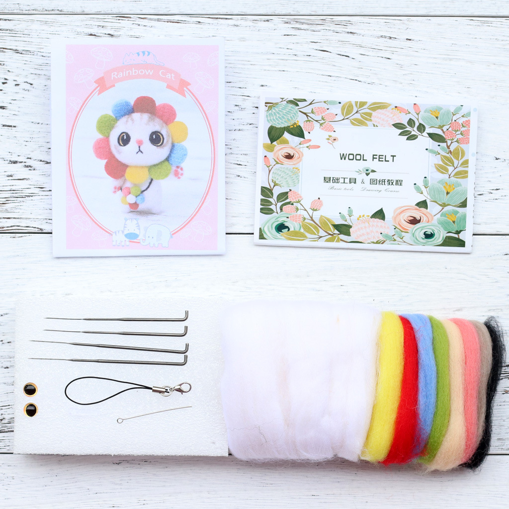 Needle Felting Kit for Beginners DIY Handmade Craft Kits for Adults Embellisher Needles/Felting Needles Animals Cat