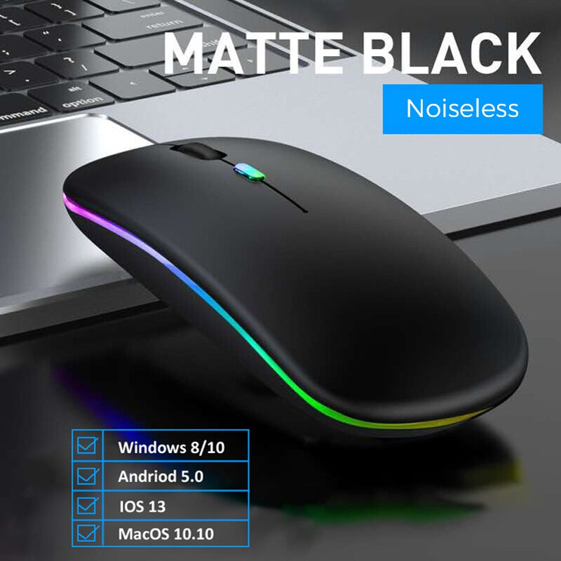 Wireless Mouse Bluetooth-Compatible Rechargeable Mouse Computer Silent Mause Ergonomic Mini Mouse USB Optical Mice For PC Laptop: Black 2