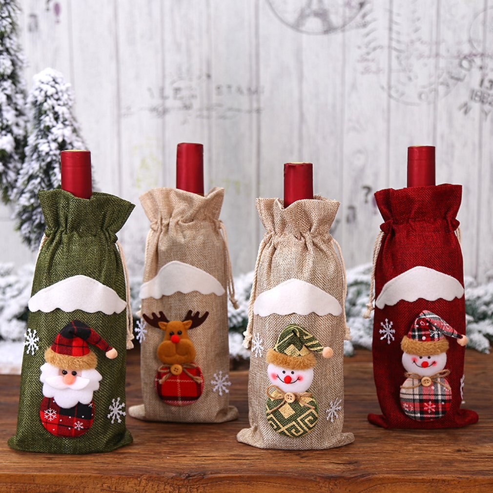 Weihnachten Dekorationen Sackleinen Alten Mann Puppe Rotwein Flasche Set Wein Tasche Festival Hotel Dekoration Sackleinen Wein Set