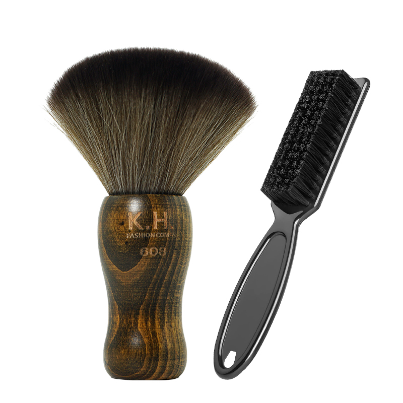 Ensemble de brosses de barbier pour hommes, plumeau pour le visage, ensemble de barbe, brosse à cheveux cassés, brosse ronde de coiffure pour le cou: Or