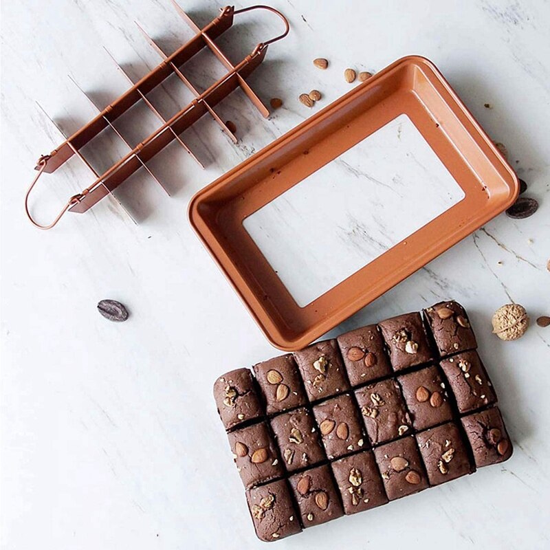 Non-Stick Brownie Pan with Dividers Silicone Spatula,Rectangle Bakeware with Removable Bottom,Slicer Brownie Cake Tray