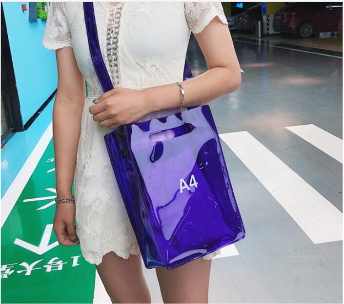 1 zestaw = 2 sztuk kobiet torebka 2 w 1 przezroczysty pakiet A4 A5 pcv dorywczo dziewczyny torba na ramię aligator torba: A4 purpurowy