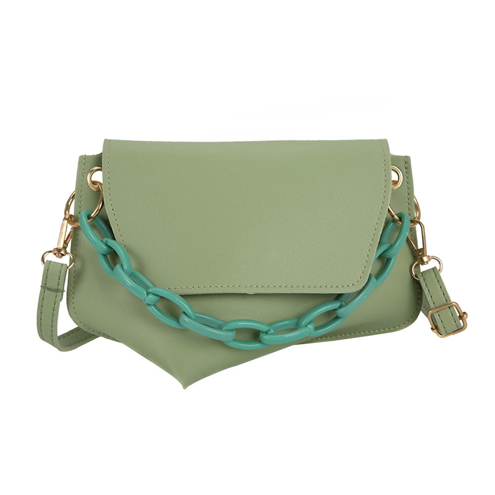 Popular simples feminino diário saco feminino irregular em forma saco do mensageiro couro acrílico corrente bolsa de ombro aleta: green