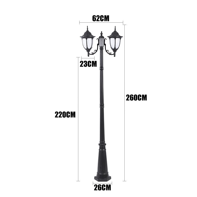 (H≈2.5M)European garden lamp room outdoor street lamp lawn lamp high pole lamp four head garden landscape lamp waterproof: Two heads-black