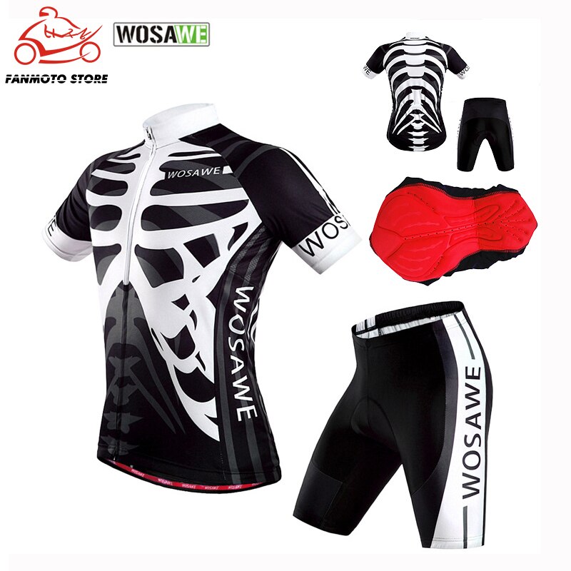 Wosawe motorcykel t-shirts shorts skelet mountainbike cykel ridning kortærmet dragt cykel cykelsæt mtb silikone mat shorts