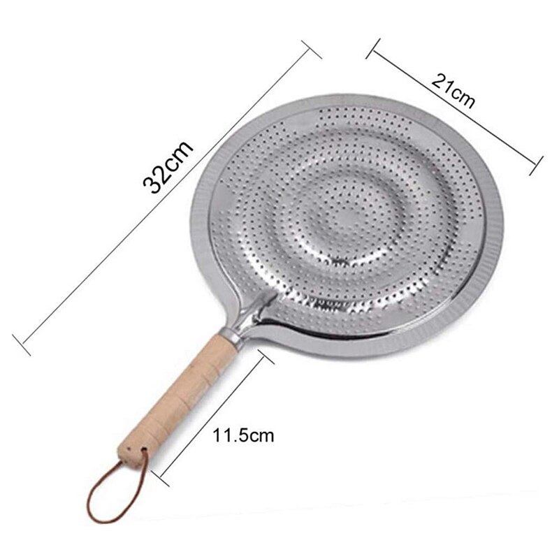 21CM Stainless Steel Gas Hob Heat Diffuser Insulation Pads For Coffee Cooking Wooden Handle Heat Diffuser