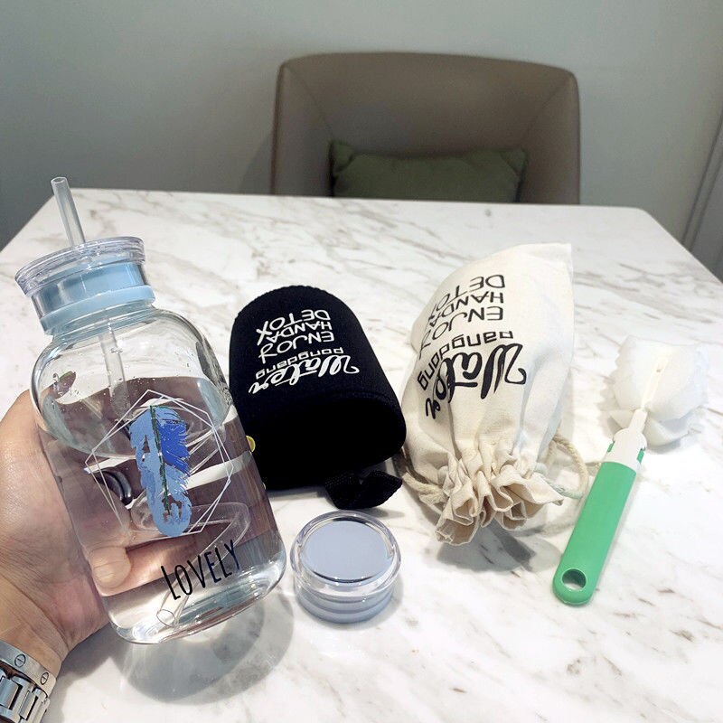 450ml bouteille en verre dessin animé givré/Transparent bouteilles d'eau BPA gratuit étanche Drinkware simplicité étudiant tasse: 6