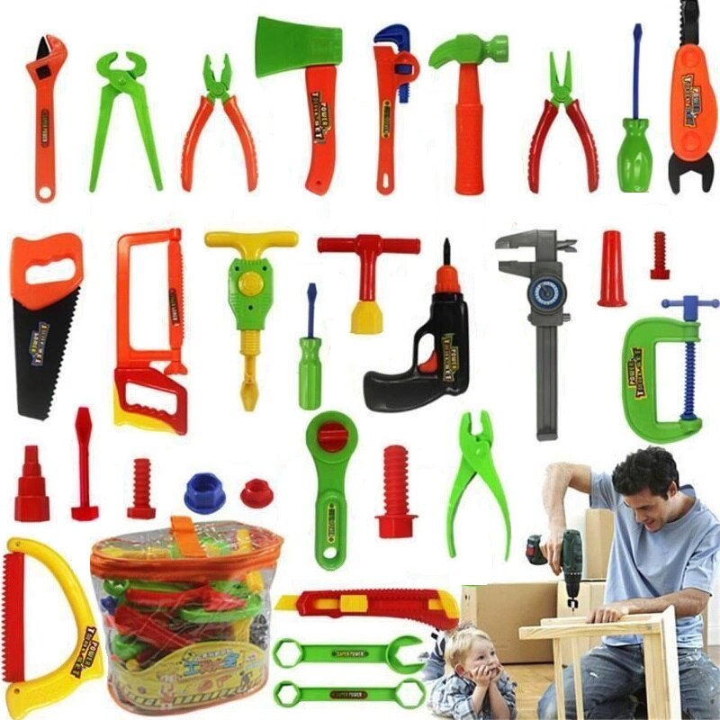 32 Pcs Plastic Reparatie Tools Set Simulatie Hamer Nagels Noten Schroevendraaier Model Kinderen Speelgoed Fantasiespel Kinderen