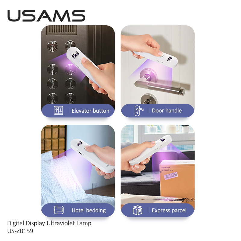 USAMS Mini Portable Handheld Sterilization Lamp HD Led Light 99.99% UV Ultraviolet Lamp UVC UVA Mask Disinfection Lamp