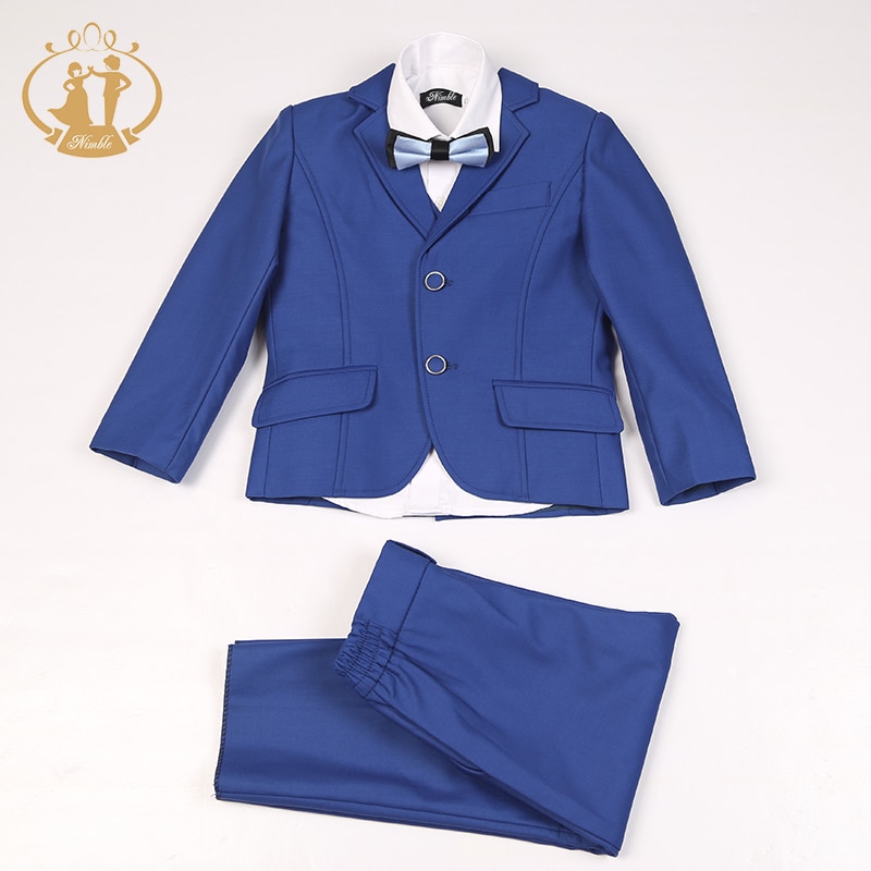 Kvik blåt jakkesæt til drenge enkeltradet drengedragt til bryllup kostume enfant garcon mariage boys blazer garcon