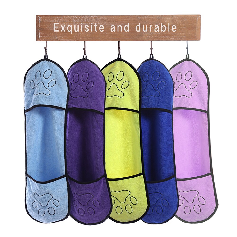 Portable Pet Dog Bath Towel Microfiber Ultra-Absorbent Cat Small Dogs Drying Towel Blanket With Pocket For Large Dogs Bathrobe