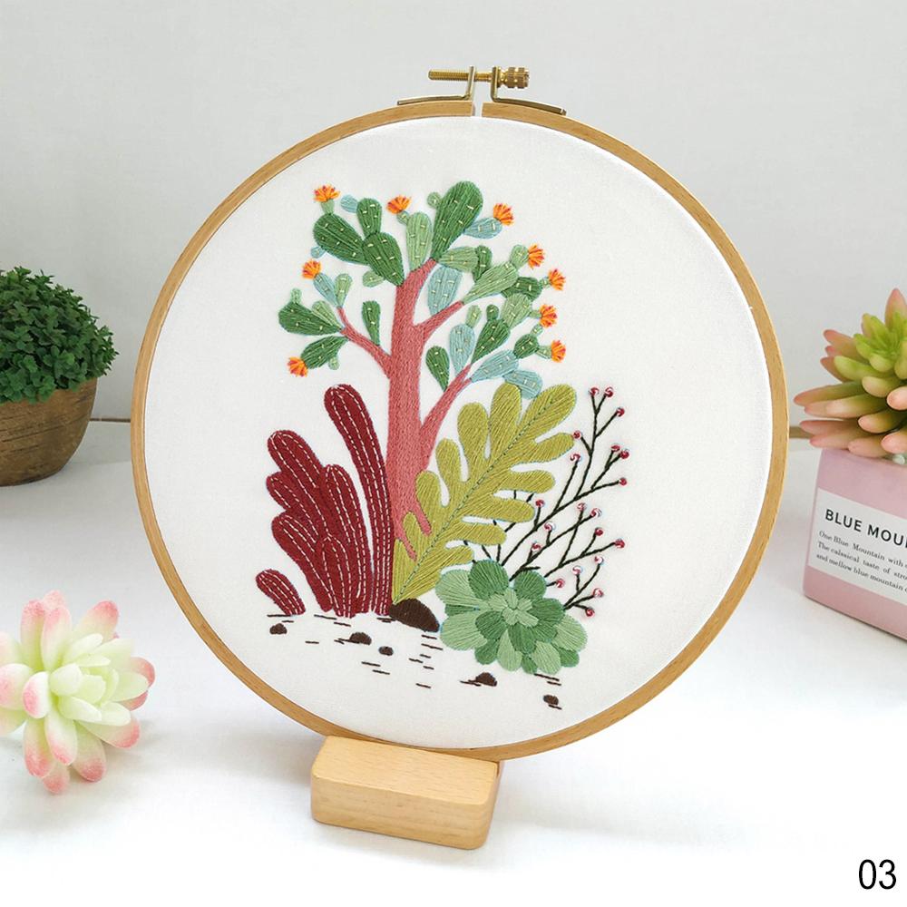 Cotton Cross Stitch Embroidery Kit DIY Cactus Heart Love Flowers Embroidery Kit Handcraft Painting Embroidery Hoop Home Decor: 03