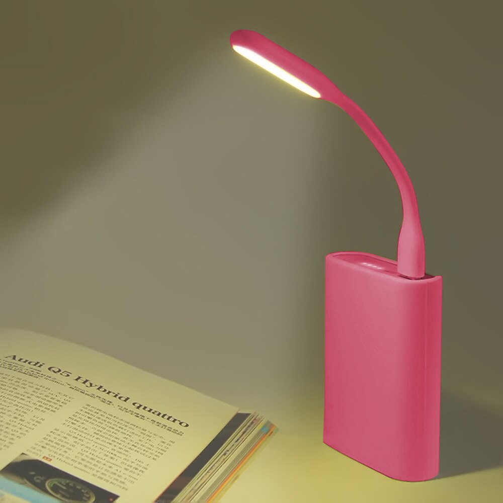 Mini bærbar usb ledet læselampe øjenbeskyttelse energibesparende ført natlys boglys til power bank bærbar notesbog: Lyserød