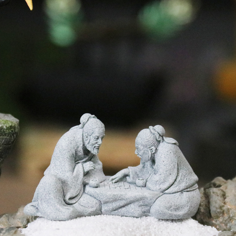 Figurita de piedras de arena de ajedrez, juego de pescador antiguo en miniatura, adornos para acuario, bonsái de jardín de hadas, decoración de habitación de paisaje de rocalla