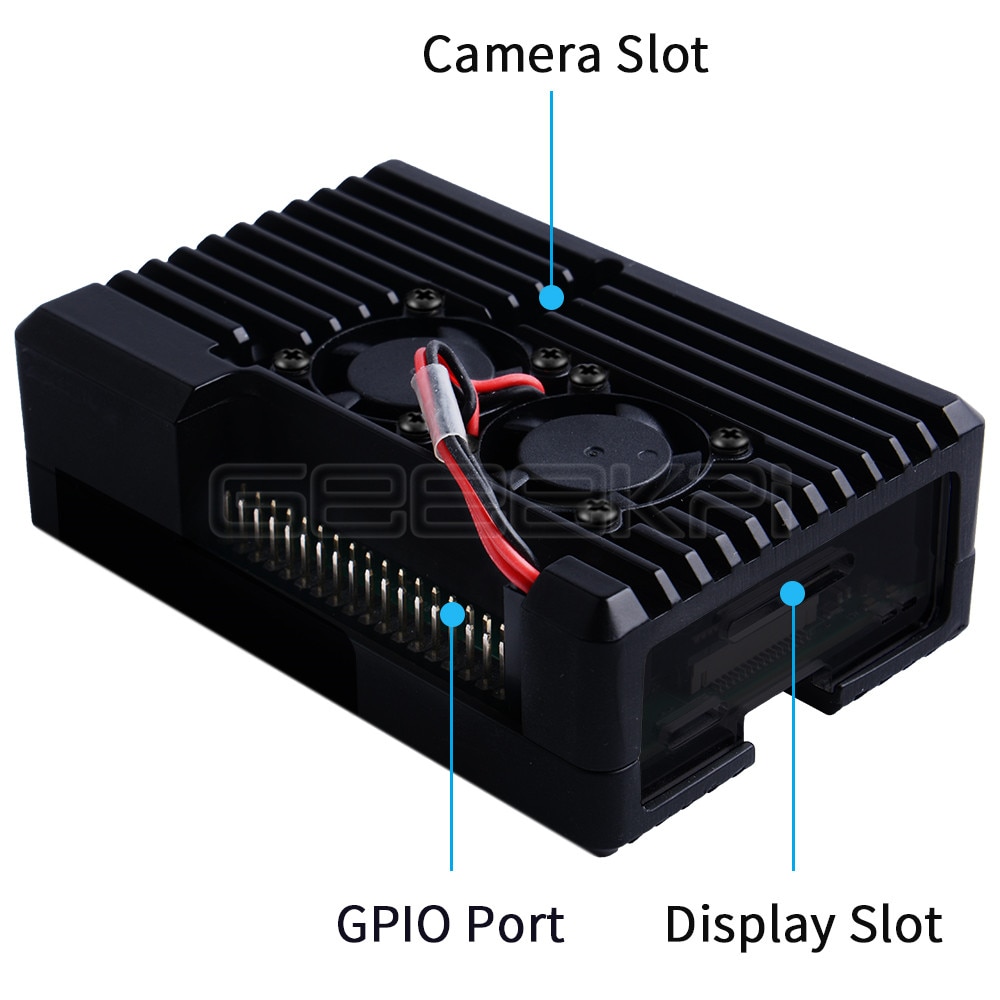 GeeekPi, novedad, carcasa de aleación CNC de aluminio negro, carcasa para Raspberry Pi 4 3510 2510, ventilador de refrigeración dual para Raspberry Pi 4