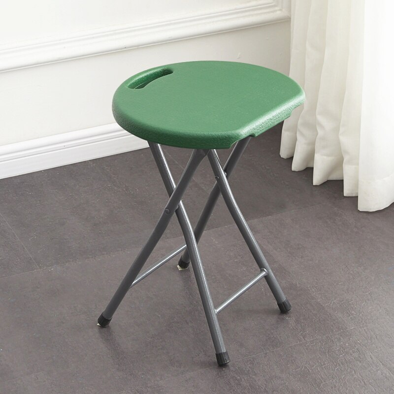 Thickened Plastic Folding Stool Household Living Furniture Round Restaurant Folding Chair Multifunctional Outdoor Portable Seats: Dark green
