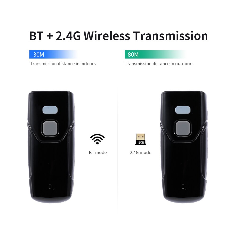 QR Draadloze Barcode Scanner BT & 2.4G Draadloze Verbinding Draagbare Codebar/QR/Data Matrix/PDF417 Scanner voor Laptop