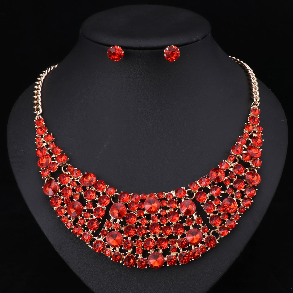 6 Kleur Mode Vrouwen Bruiloft Ketting Sets Vintage Colar Rhinestone Crystal Choker Kettingen Etnische Maxi Sieraden Sets