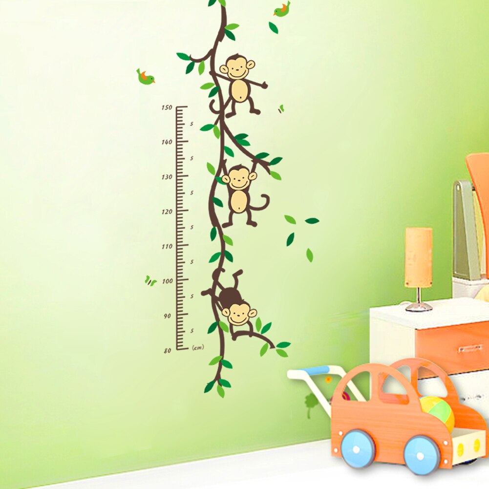 3D cartoon animal monkey tree branch home dacor wall sticker baby children height measure growth chart for kids room decals