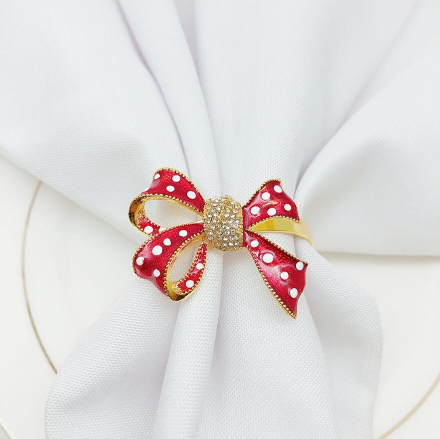 10 Stks/partij Kerst Boog Rode Servet Gesp Diamant Servet Ring Ring Houder Party Tafel Decoratie
