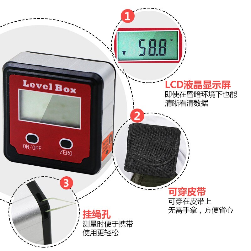 Red Precision Digital Protractor Inclinometer Water Proof Level Box Digital Angle Finder Bevel Box With Magnet Base