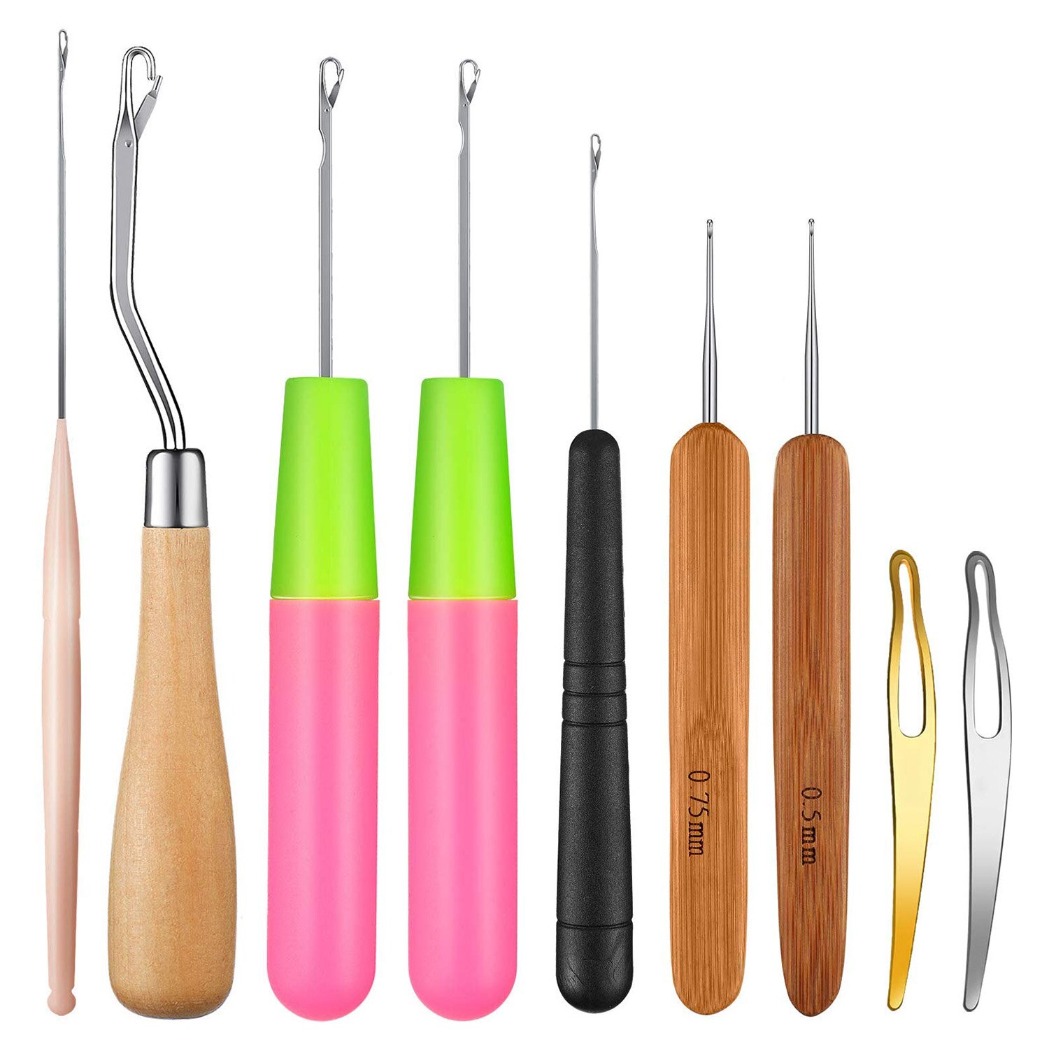 9 Pieces Bent Latch Hook Crochet Needle Set Latch Hook Dreadlocks Tool Crochet Needle Hair Locking Tool for Braid Hair Carpet