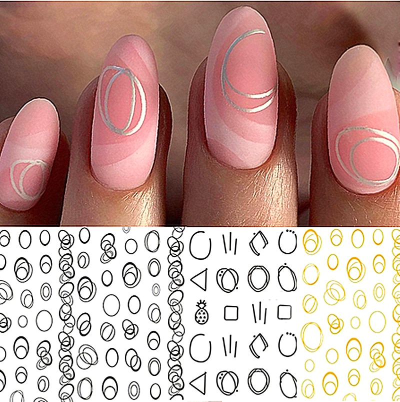 Goud Zilver 3D Nail Art Stickers Decals Geometrische Bloem Zwart Reliëf Alfabet Patronen Lijm Transfer Nail Stickers