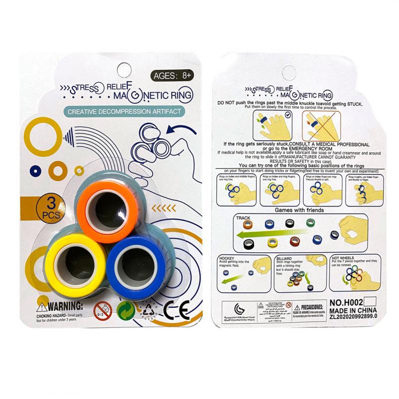 3 stk tilfældige farve magnetiske ringe stress relief ring dekompression ring til angst autisme relief legetøj