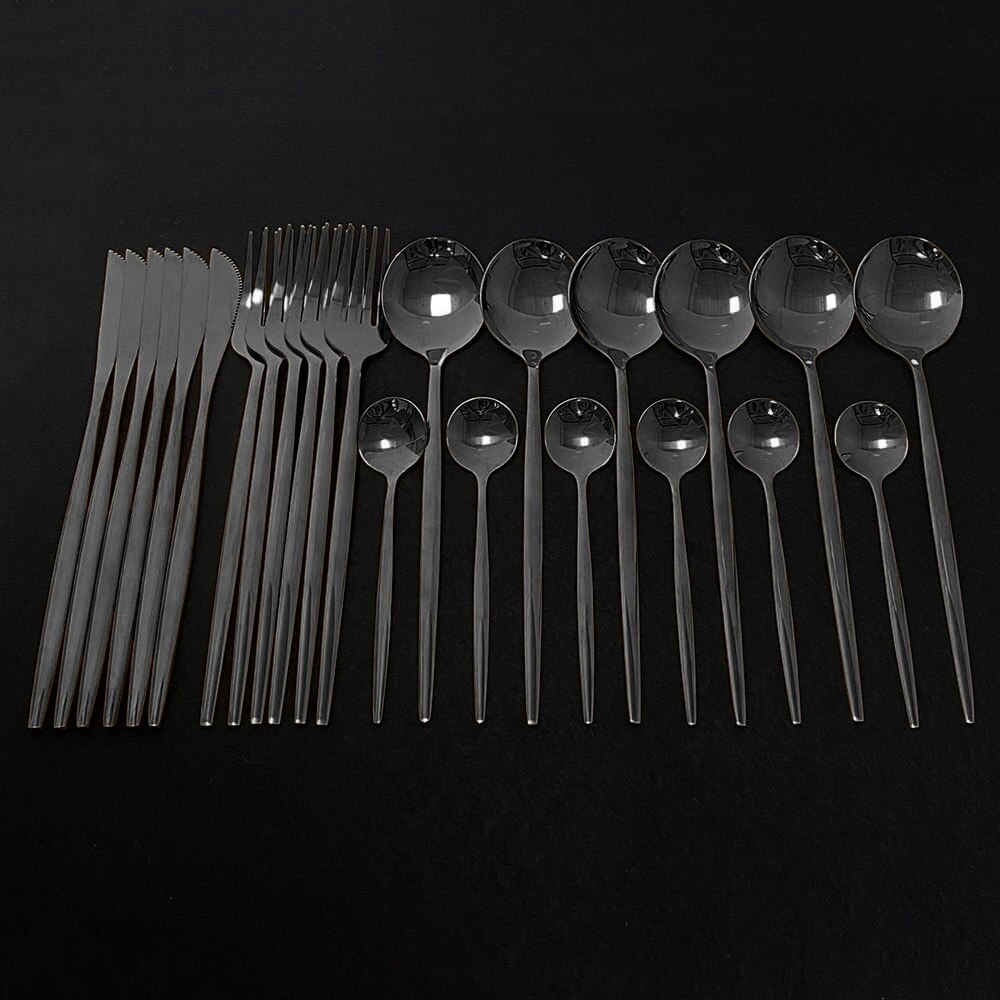 Explosion24Pcs Bunte Geschirr Set Edelstahl Besteck Set Küche Spiegel Gold Geschirr Set Messer Gabel Löffel Geschirr: Black